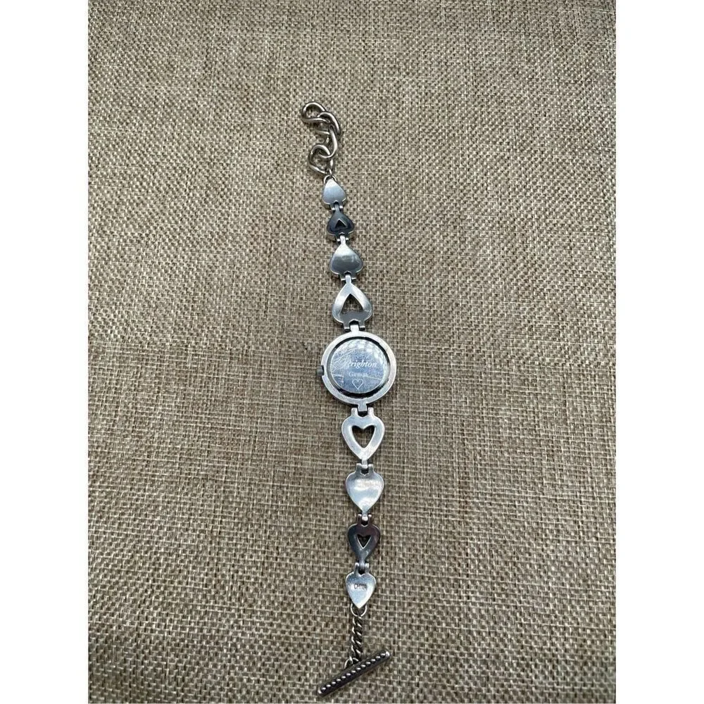 Brighton Vintage Silver Heart Charm Bracelet Watch Adjustable Toggle Working
